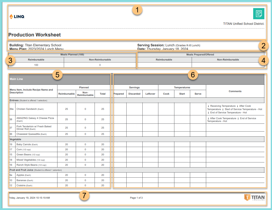 A screenshot of an example Production Worksheet as described on this page.
